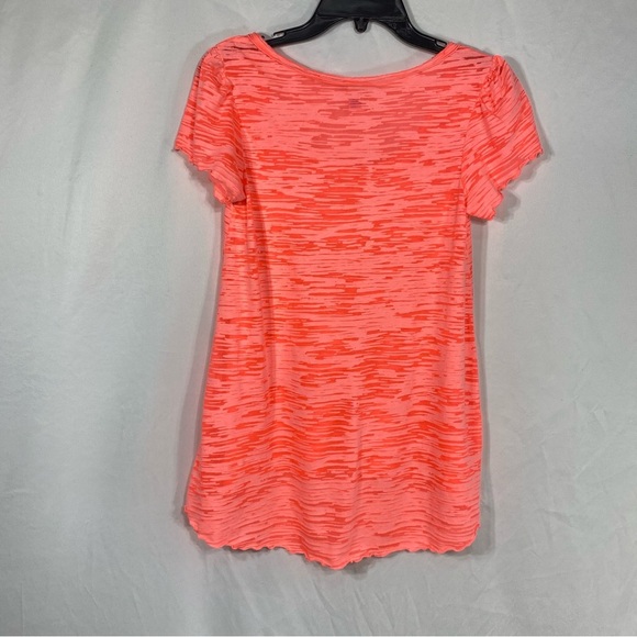 Kavio! Girl Florescent Salmon Color Ruffled Edge Sheer Mottled Tee - Picture 2 of 6